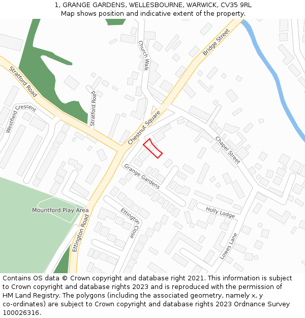 1, GRANGE GARDENS, WELLESBOURNE, WARWICK, CV35 9RL: Location map and indicative extent of plot