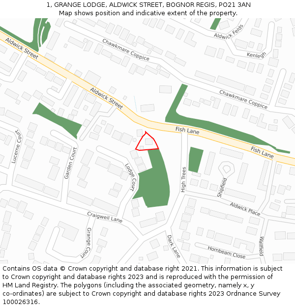 1, GRANGE LODGE, ALDWICK STREET, BOGNOR REGIS, PO21 3AN: Location map and indicative extent of plot