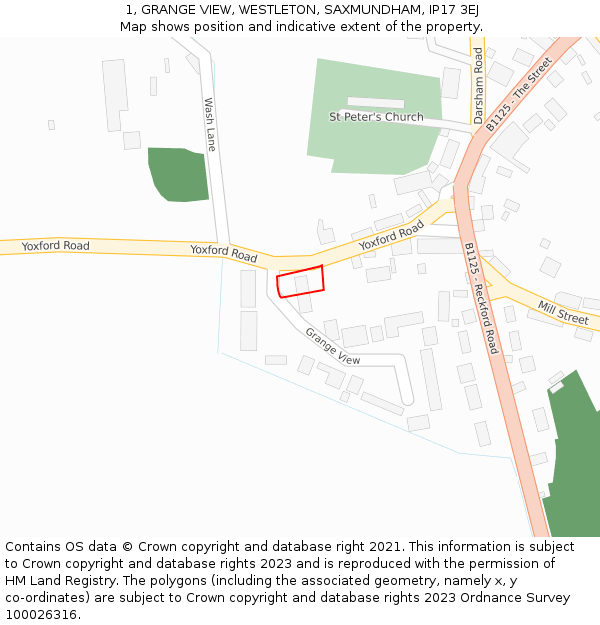 1, GRANGE VIEW, WESTLETON, SAXMUNDHAM, IP17 3EJ: Location map and indicative extent of plot