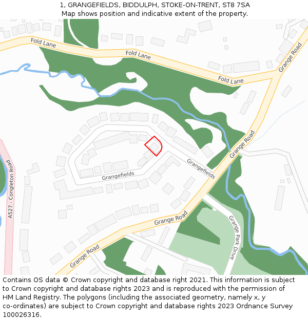 1, GRANGEFIELDS, BIDDULPH, STOKE-ON-TRENT, ST8 7SA: Location map and indicative extent of plot