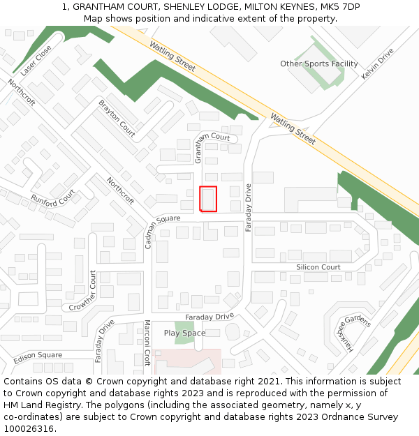 1, GRANTHAM COURT, SHENLEY LODGE, MILTON KEYNES, MK5 7DP: Location map and indicative extent of plot