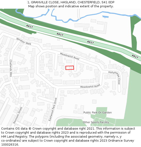 1, GRANVILLE CLOSE, HASLAND, CHESTERFIELD, S41 0DP: Location map and indicative extent of plot