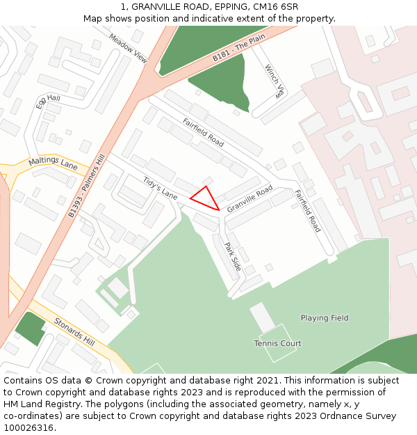 1, GRANVILLE ROAD, EPPING, CM16 6SR: Location map and indicative extent of plot