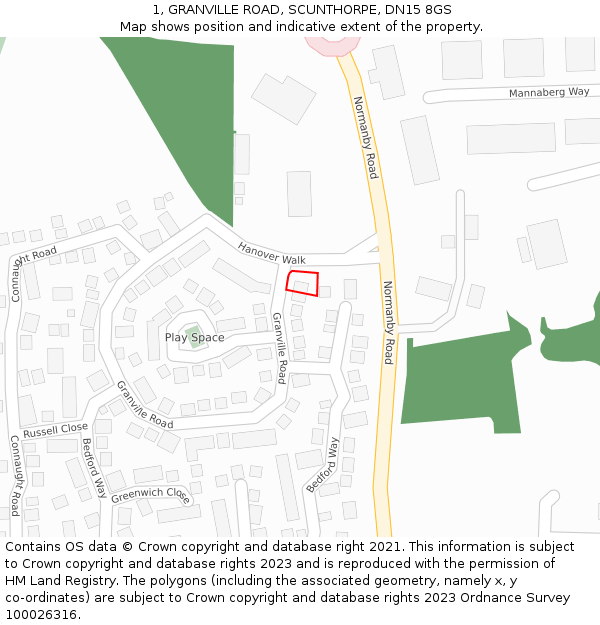 1, GRANVILLE ROAD, SCUNTHORPE, DN15 8GS: Location map and indicative extent of plot