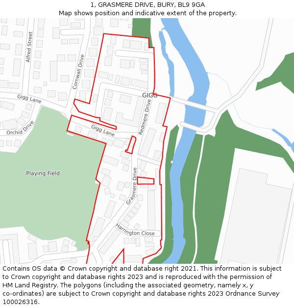 1, GRASMERE DRIVE, BURY, BL9 9GA: Location map and indicative extent of plot