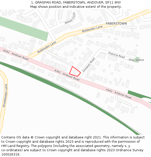 1, GRASPAN ROAD, FABERSTOWN, ANDOVER, SP11 9NY: Location map and indicative extent of plot