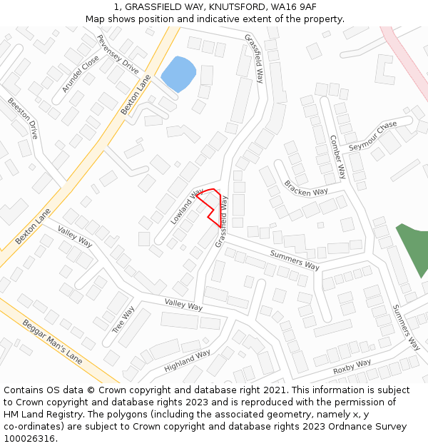 1, GRASSFIELD WAY, KNUTSFORD, WA16 9AF: Location map and indicative extent of plot