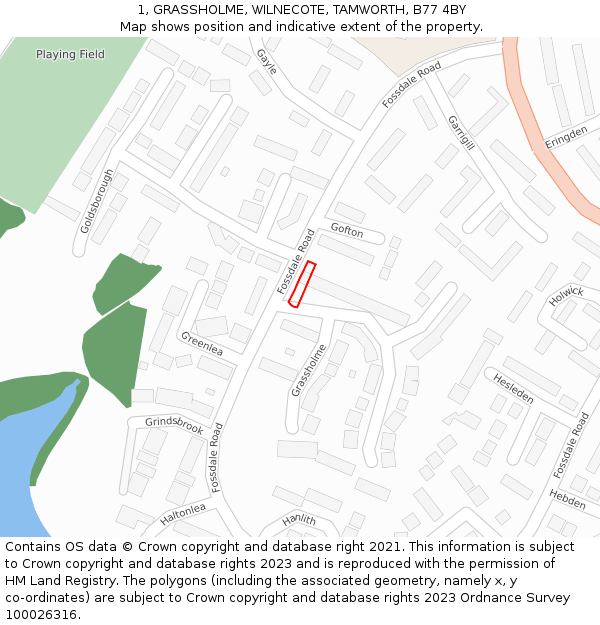 1, GRASSHOLME, WILNECOTE, TAMWORTH, B77 4BY: Location map and indicative extent of plot