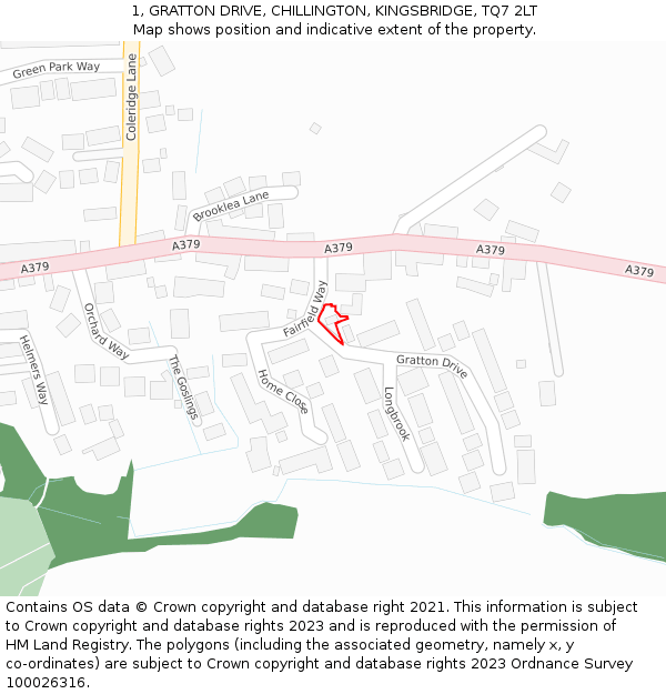 1, GRATTON DRIVE, CHILLINGTON, KINGSBRIDGE, TQ7 2LT: Location map and indicative extent of plot