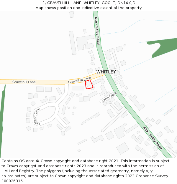 1, GRAVELHILL LANE, WHITLEY, GOOLE, DN14 0JD: Location map and indicative extent of plot