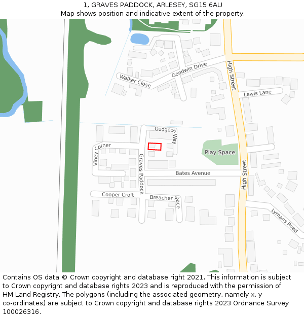 1, GRAVES PADDOCK, ARLESEY, SG15 6AU: Location map and indicative extent of plot