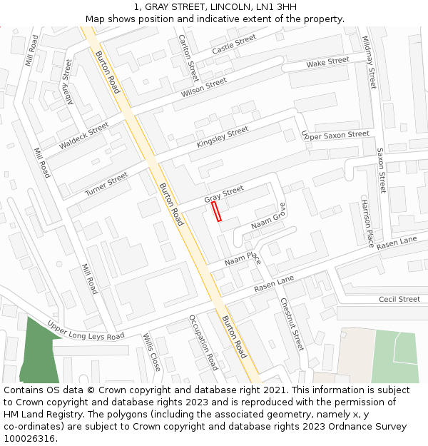 1, GRAY STREET, LINCOLN, LN1 3HH: Location map and indicative extent of plot
