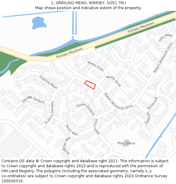 1, GRAYLING MEAD, ROMSEY, SO51 7RU: Location map and indicative extent of plot