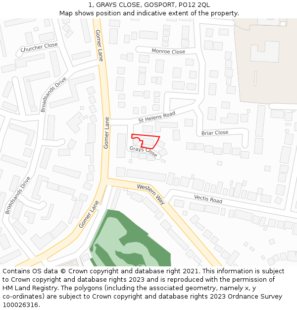 1, GRAYS CLOSE, GOSPORT, PO12 2QL: Location map and indicative extent of plot