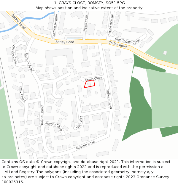 1, GRAYS CLOSE, ROMSEY, SO51 5PG: Location map and indicative extent of plot