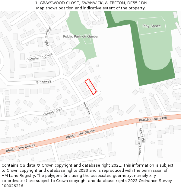 1, GRAYSWOOD CLOSE, SWANWICK, ALFRETON, DE55 1DN: Location map and indicative extent of plot