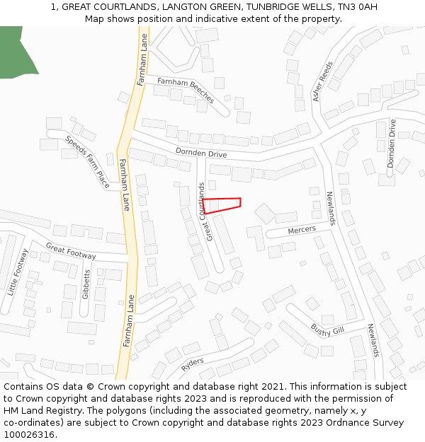 1, GREAT COURTLANDS, LANGTON GREEN, TUNBRIDGE WELLS, TN3 0AH: Location map and indicative extent of plot