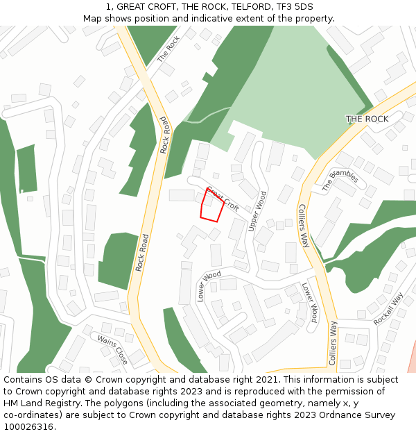 1, GREAT CROFT, THE ROCK, TELFORD, TF3 5DS: Location map and indicative extent of plot