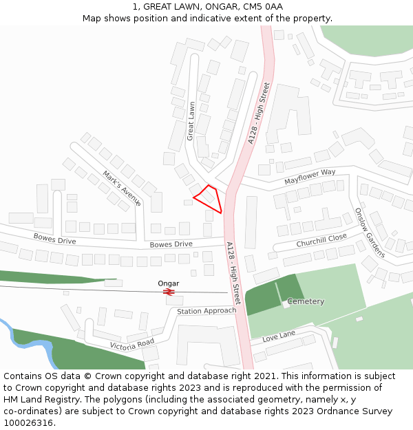 1, GREAT LAWN, ONGAR, CM5 0AA: Location map and indicative extent of plot