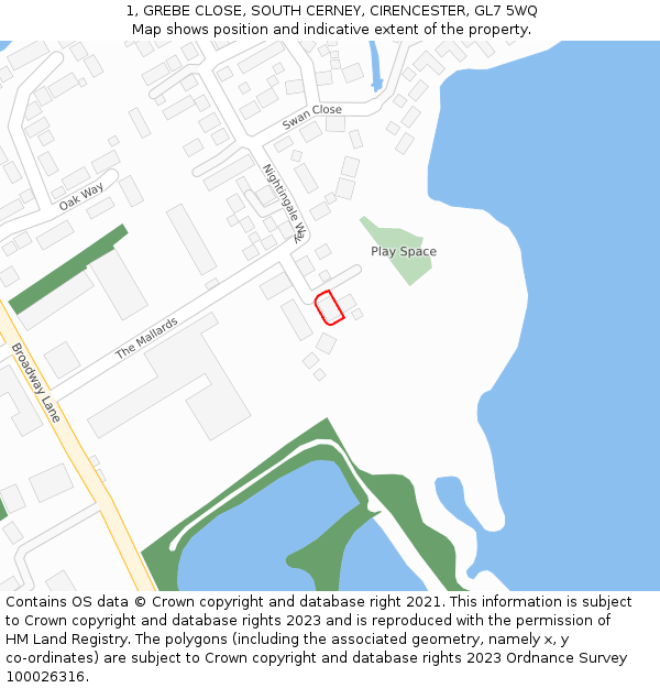 1, GREBE CLOSE, SOUTH CERNEY, CIRENCESTER, GL7 5WQ: Location map and indicative extent of plot