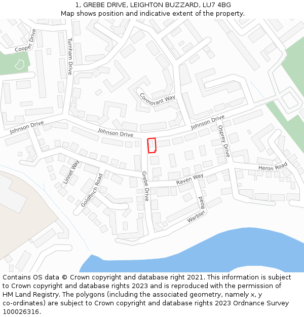 1, GREBE DRIVE, LEIGHTON BUZZARD, LU7 4BG: Location map and indicative extent of plot