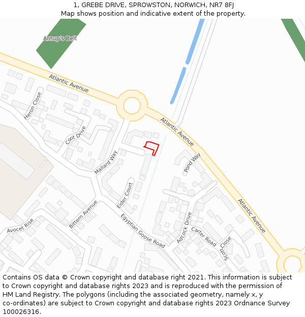 1, GREBE DRIVE, SPROWSTON, NORWICH, NR7 8FJ: Location map and indicative extent of plot