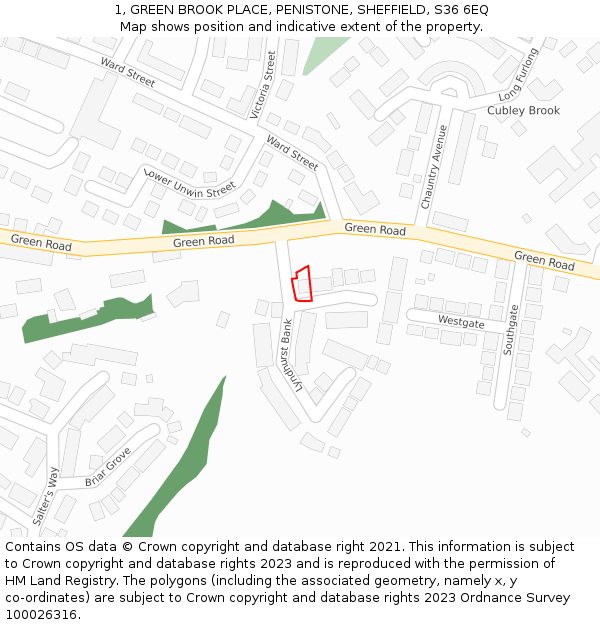 1, GREEN BROOK PLACE, PENISTONE, SHEFFIELD, S36 6EQ: Location map and indicative extent of plot