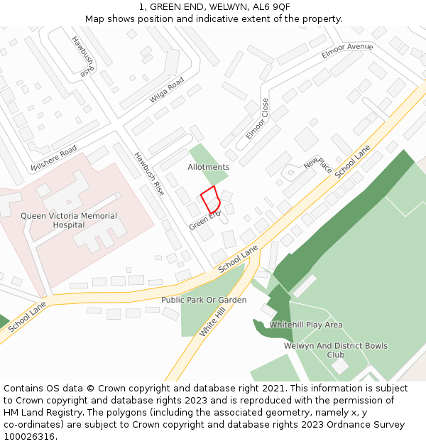 1, GREEN END, WELWYN, AL6 9QF: Location map and indicative extent of plot