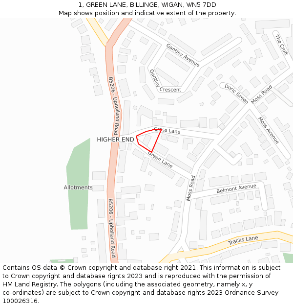 1, GREEN LANE, BILLINGE, WIGAN, WN5 7DD: Location map and indicative extent of plot