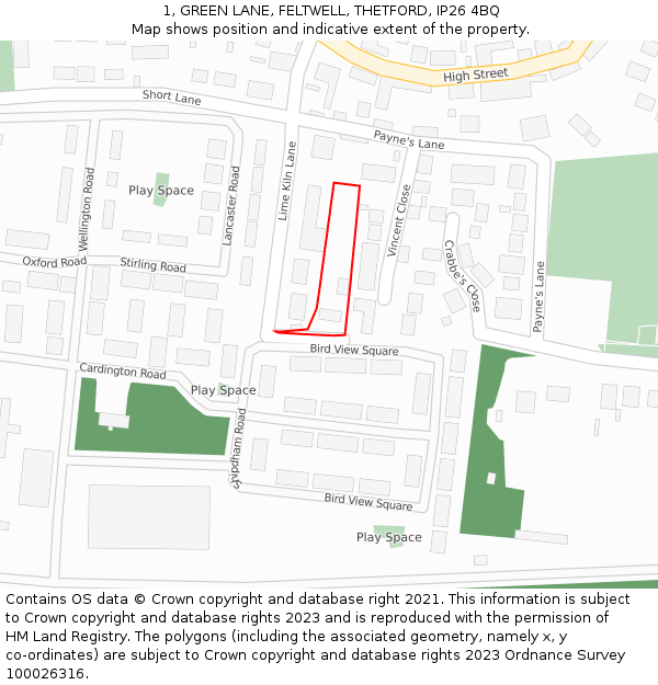 1, GREEN LANE, FELTWELL, THETFORD, IP26 4BQ: Location map and indicative extent of plot