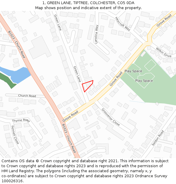 1, GREEN LANE, TIPTREE, COLCHESTER, CO5 0DA: Location map and indicative extent of plot