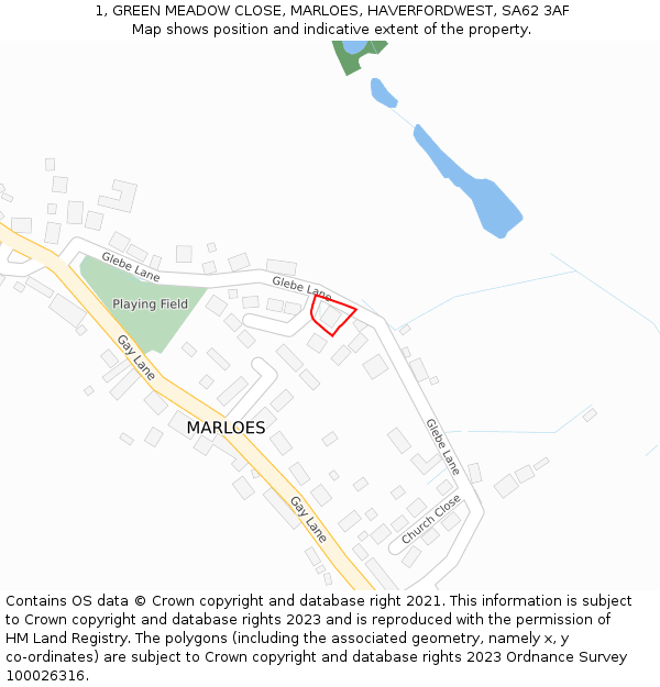 1, GREEN MEADOW CLOSE, MARLOES, HAVERFORDWEST, SA62 3AF: Location map and indicative extent of plot