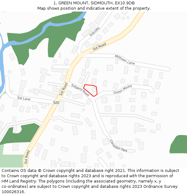 1, GREEN MOUNT, SIDMOUTH, EX10 9DB: Location map and indicative extent of plot