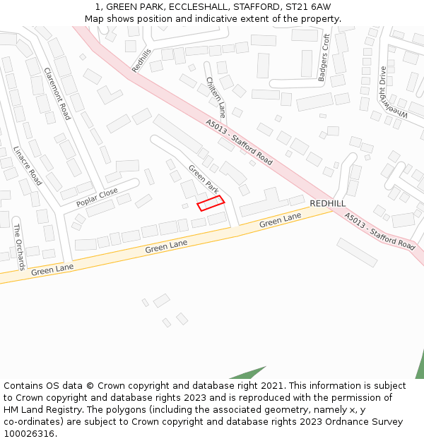 1, GREEN PARK, ECCLESHALL, STAFFORD, ST21 6AW: Location map and indicative extent of plot