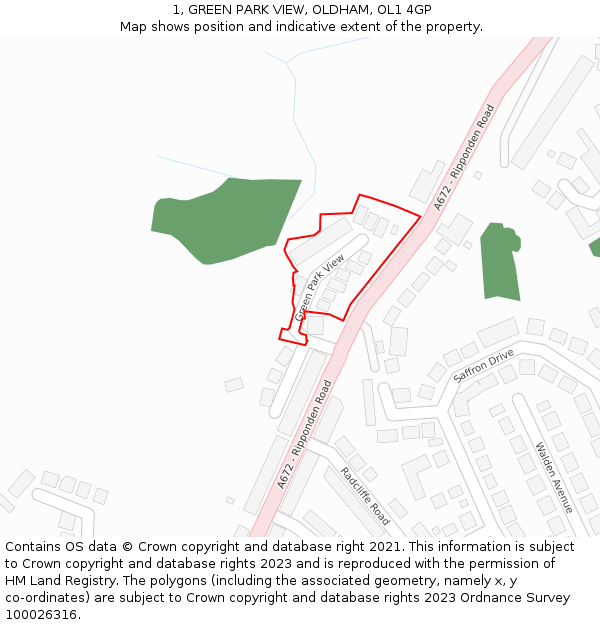 1, GREEN PARK VIEW, OLDHAM, OL1 4GP: Location map and indicative extent of plot