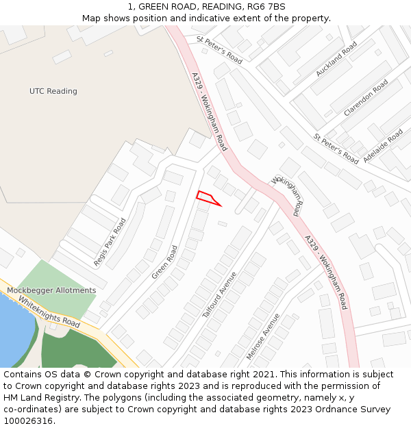 1, GREEN ROAD, READING, RG6 7BS: Location map and indicative extent of plot
