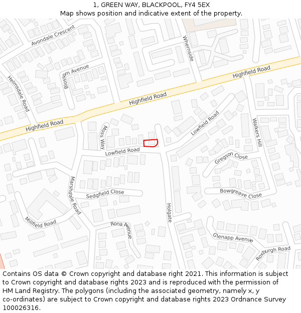 1, GREEN WAY, BLACKPOOL, FY4 5EX: Location map and indicative extent of plot