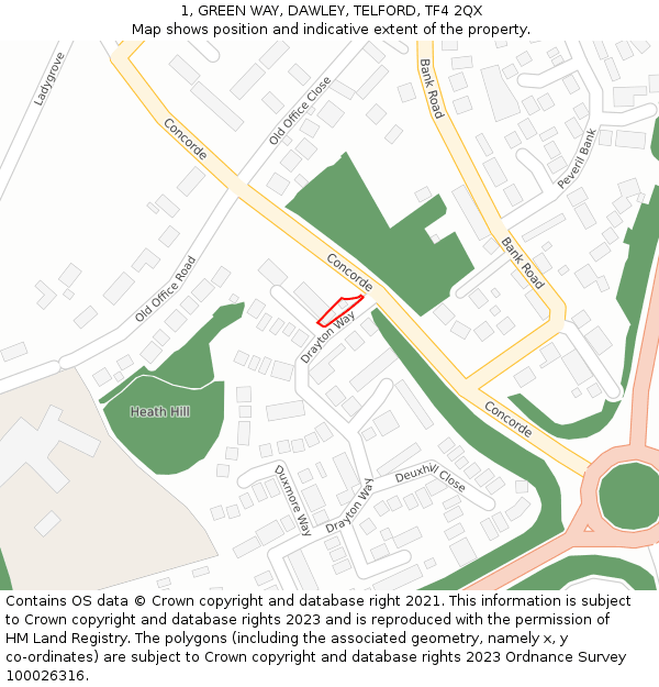 1, GREEN WAY, DAWLEY, TELFORD, TF4 2QX: Location map and indicative extent of plot