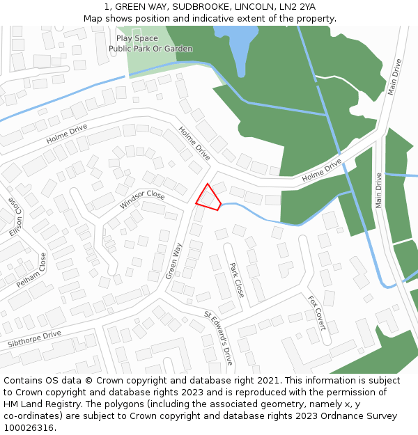 1, GREEN WAY, SUDBROOKE, LINCOLN, LN2 2YA: Location map and indicative extent of plot