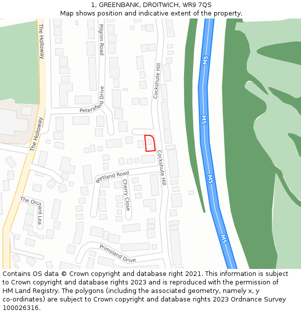 1, GREENBANK, DROITWICH, WR9 7QS: Location map and indicative extent of plot