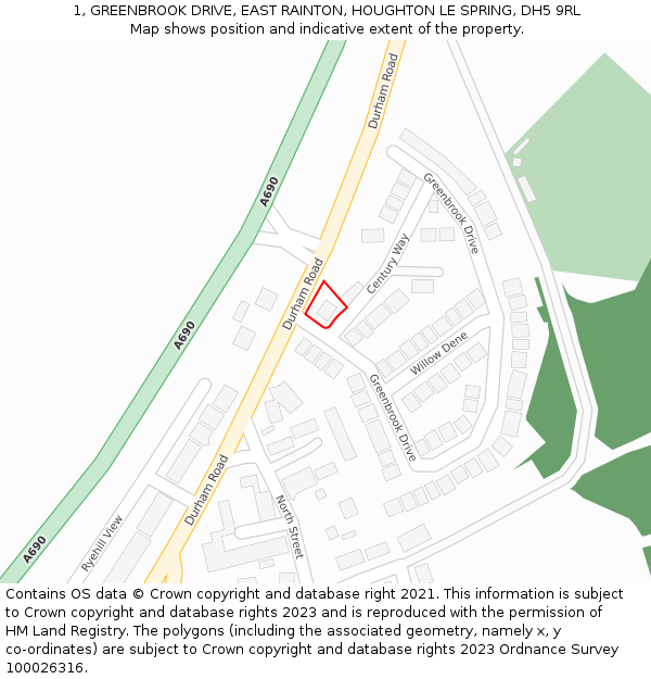 1, GREENBROOK DRIVE, EAST RAINTON, HOUGHTON LE SPRING, DH5 9RL: Location map and indicative extent of plot