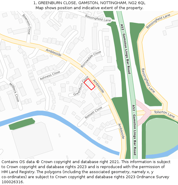 1, GREENBURN CLOSE, GAMSTON, NOTTINGHAM, NG2 6QL: Location map and indicative extent of plot