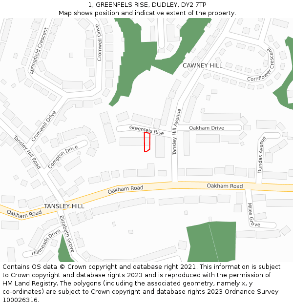 1, GREENFELS RISE, DUDLEY, DY2 7TP: Location map and indicative extent of plot