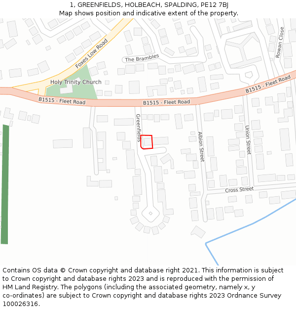 1, GREENFIELDS, HOLBEACH, SPALDING, PE12 7BJ: Location map and indicative extent of plot