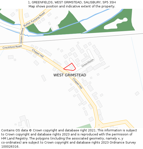 1, GREENFIELDS, WEST GRIMSTEAD, SALISBURY, SP5 3SH: Location map and indicative extent of plot