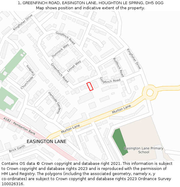 1, GREENFINCH ROAD, EASINGTON LANE, HOUGHTON LE SPRING, DH5 0GG: Location map and indicative extent of plot