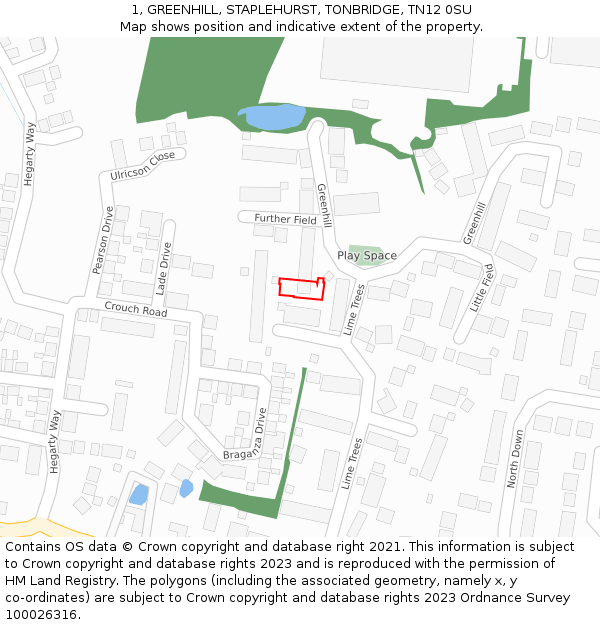 1, GREENHILL, STAPLEHURST, TONBRIDGE, TN12 0SU: Location map and indicative extent of plot