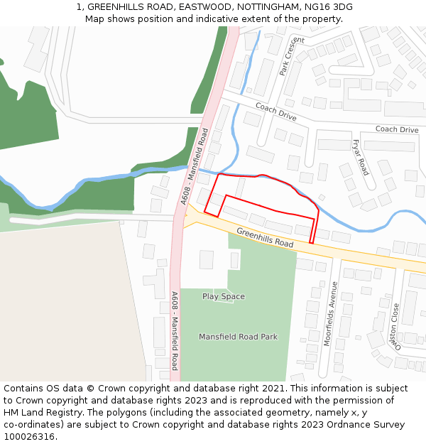 1, GREENHILLS ROAD, EASTWOOD, NOTTINGHAM, NG16 3DG: Location map and indicative extent of plot