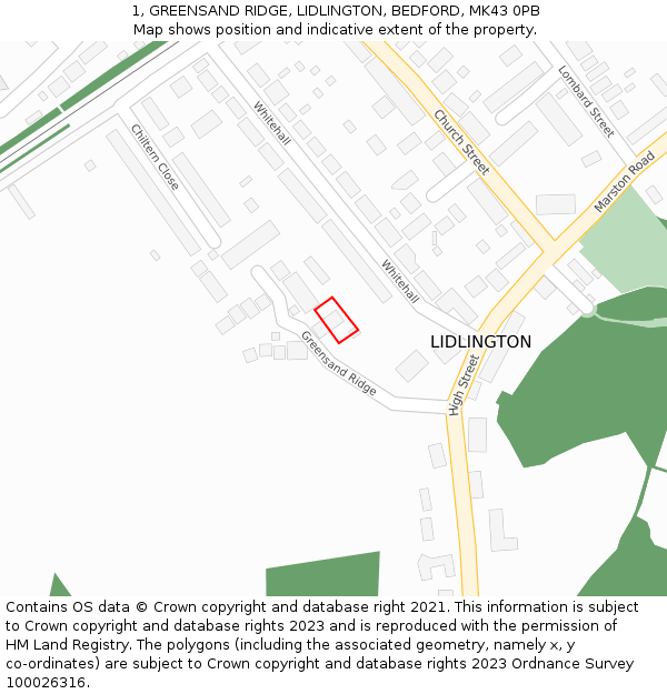 1, GREENSAND RIDGE, LIDLINGTON, BEDFORD, MK43 0PB: Location map and indicative extent of plot