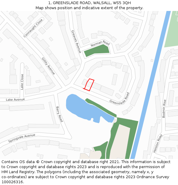 1, GREENSLADE ROAD, WALSALL, WS5 3QH: Location map and indicative extent of plot